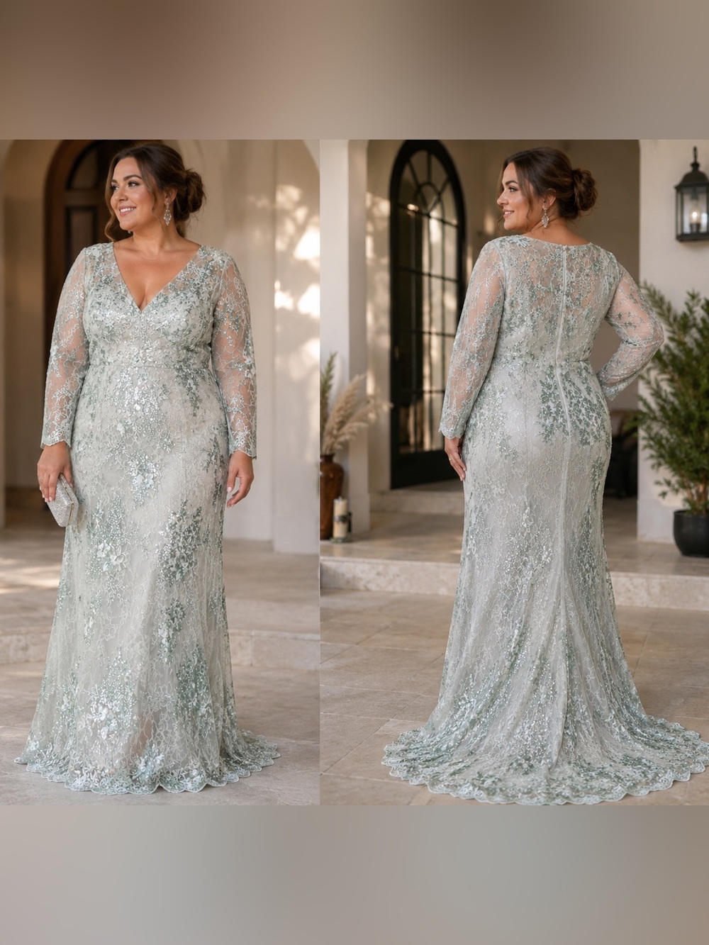 NWT Mac Duggal 67539 Embroidered Sequin Lace Evening Gown Sage Silver Size 20 - Picture 13 of 13